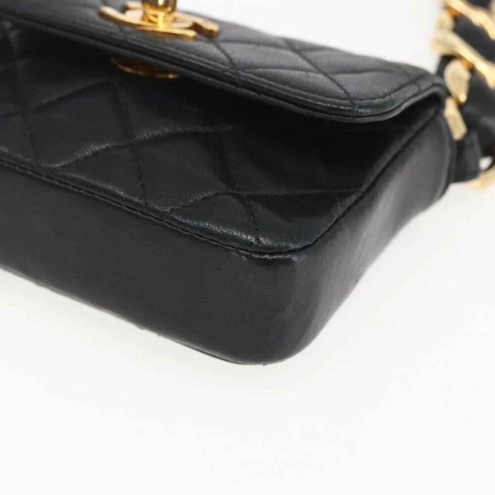 CHANEL Chain Mini Matelasse 11 Shoulder Bag Lamb Skin Black CC Auth 158892SM - Picture 4 of 16